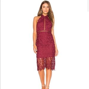 Revolve Bardot Gemma Midi Dress in Burgundy - 8